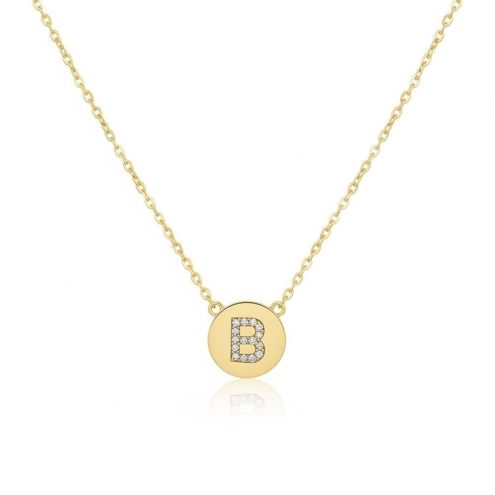 Sterling silver gold plated necklace. Letter B with faux diamonds.